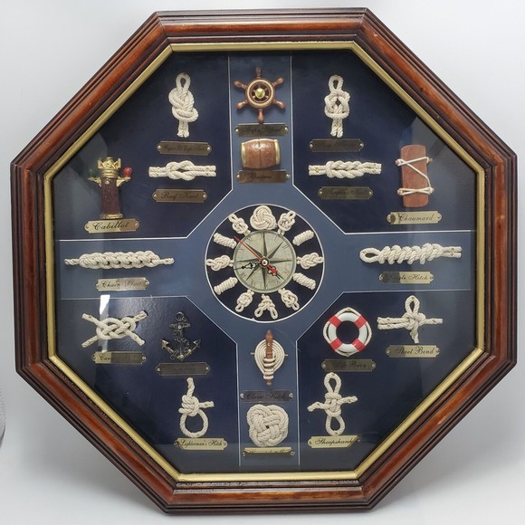 Decorative Wall Clock With Nautical Knots Wall Hanging 3D Shadow Box Ship Decor - Picture 1 of 12